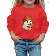 thumbnail image 1 of Tween Girls Pumpkin Skeleton Bat Ghost Sweatshirt Cute Print Long Sleeve Crewneck Pullover Kids Top Fall Winter School Outing Clothes Red Size 11-12T, 1 of 4