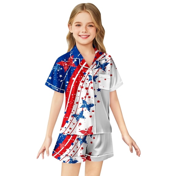 Tween Girls Satin Pajamas Set Butterfly Button Down Solid Tops T Shirt Set Classic Pajamas Set Trendy Clothes For Teen Girls 10-11 Years