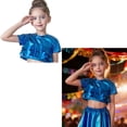 thumbnail image 1 of Tween Girls Short Sleeve Crop Top Metallic Sparkle Shiny Dance Tops Modern Jazz Hop Performance Oufits 11-12 Years, 1 of 4