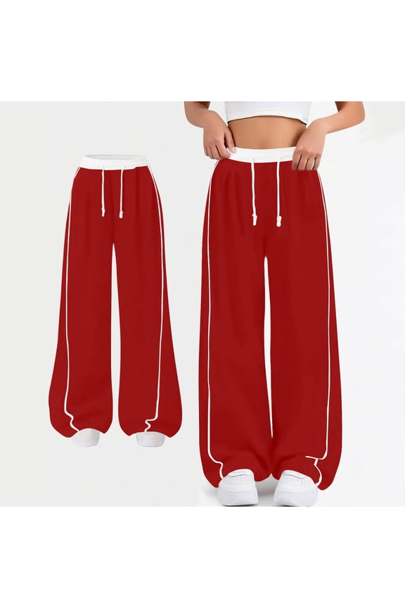 Tween Girls Side Stripe Wide Leg Sweatpants Elastic Waist Drawstring Dance Joggers for School Sports Lounge Wear, 4T-15Y