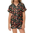 thumbnail image 1 of Tween Girls Silk Pajamas Set Cute Button Down Solid Tops T Shirt Set Kids Pajamas Nightgown Preppy Pajamas for Girls 10-11 Years, 1 of 3