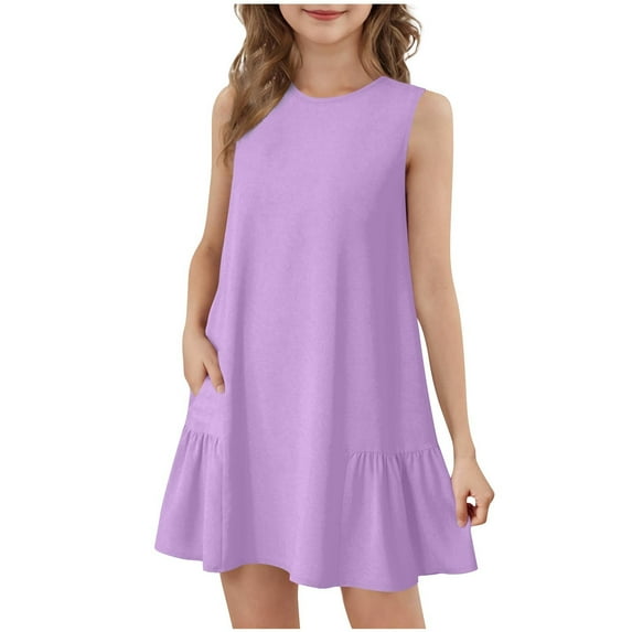 Tween Girls Summer Dresses New Teen Girls Summer Dresses Ruffle Sleeveless Tank Dress Casual A-Line Sundresses Beach Vacation Clothes Purple 5 Years