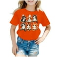 thumbnail image 1 of Tween Girls Summer Tops Cute Cat Print Short Sleeve Tee Loose Fit Crewneck Casual Shirt Kids Breathable Clothing Orange Size 10-12T, 1 of 5