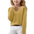 thumbnail image 1 of Tween Girls Sweaters Fall Winter Long Sleeve V Neck Knit Pullover Sweaters Kids Girls Clothes Yellow Size 10-11T, 1 of 6