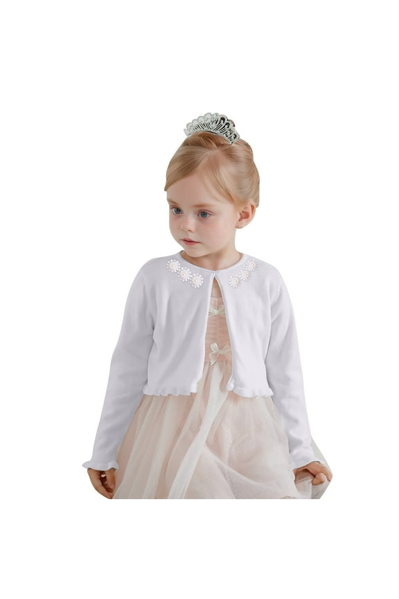 Tween Girls Sweaters Soft Knit Cardigan With Floral Beaded Open Front Coat Clothes White Size 11-12T