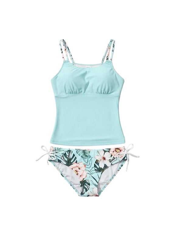 Tween Girls Swimsuit Cartton Cute Beachwear for Split Bikini Print Tankini with Shorts Cute Two Piece Ensemble for Summer Bathing Suit Swimwear Swimsuits