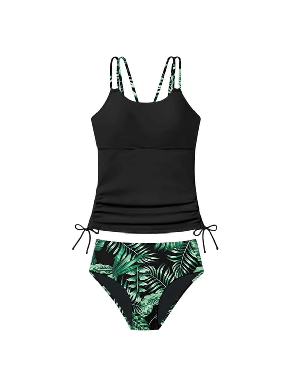 Tween Girls Swimsuit Cartton Cute Beachwear for Split Bikini Print Tankini with Shorts Cute Two Piece Ensemble for Summer Bathing Suit Swimwear Swimsuits