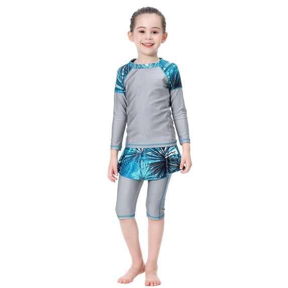 Tween Girls Swimsuit Cartton Cute Full Cover Swimwear for Long Sleeve Swim with Skirt Pants Bathing Suit Swimsuits