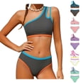 thumbnail image 1 of Tween Girls Swimsuit Gray Two Piece 1 Shoulder Bathing Suit With Chest Pad Color Block High Waisted Bikini 11-12 Years, 1 of 6