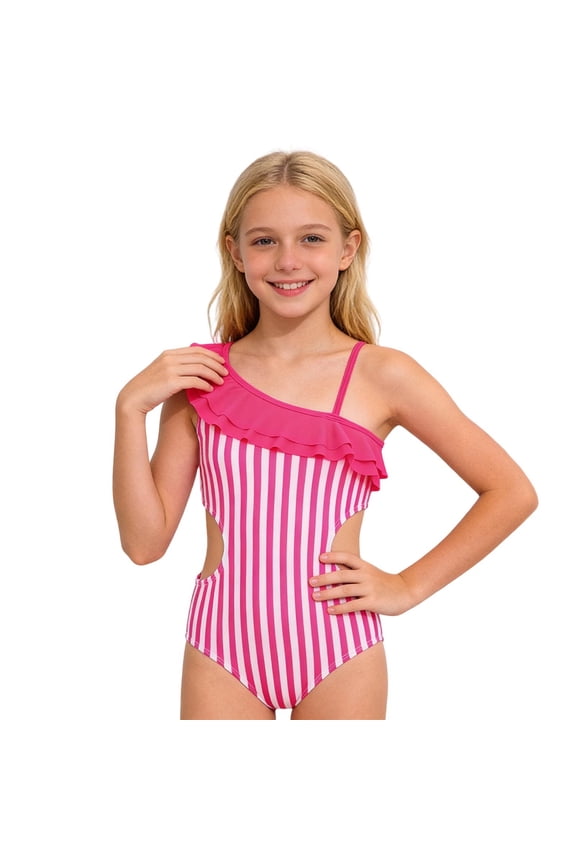 Tween Girls Swimsuit One Piece with A Hollowed Out Waist Bikinis Swimming for Children Swimwear 5-6 Years