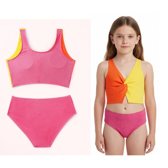 Tween Girls Swimsuits 2 Piece Quick Dry Swimsuit with Chest Pad Swimming Suit for Girls 11-12 Years