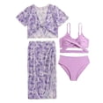 thumbnail image 1 of Tween Girls Swimsuits 3 Piece Floral Print Bikini Two Piece with Durable for Play Swimwear 8-9 Years, 1 of 9
