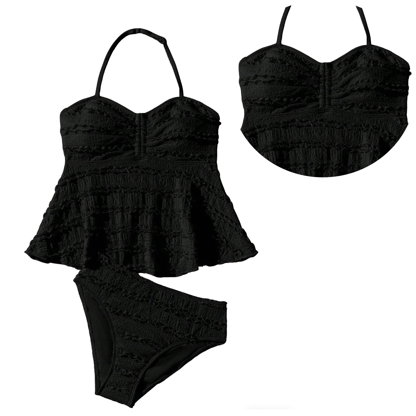 Tween Girls Swimsuits Ribbed Tankini 2 Piece Swimwear Sets with Chest Pad Girl Bathing Suits Size 11-12 Years