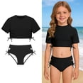 thumbnail image 1 of Tween Girls Swimsuits Short Sleeve Crop Top Two Piece Bikini Set with Chest Pad Swim Suit for Girls 13-14 Years, 1 of 7