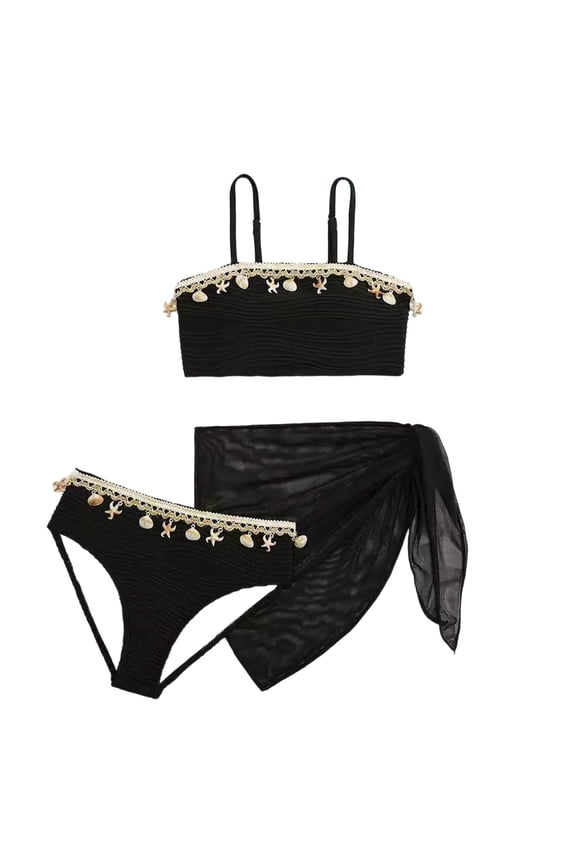 Tween Girls Swimsuits Three Piece Bikini Swimsuit Solid Color Tankini Top Swim Shorts for Teen Youth Swimwear 11-12 Years