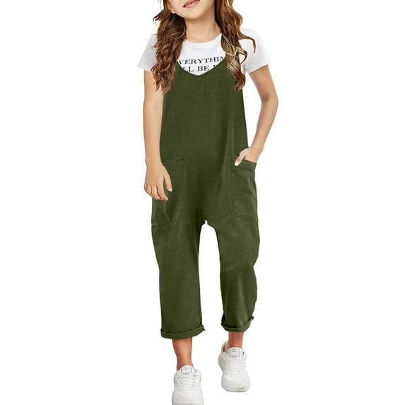 Tween Girls Trendy Clothes Jumper For Kids Girl's V Neck Sleeveless Jumpsuits Spaghetti Straps Harem Long Pants Rompers With Pockets AG 12-13 Years