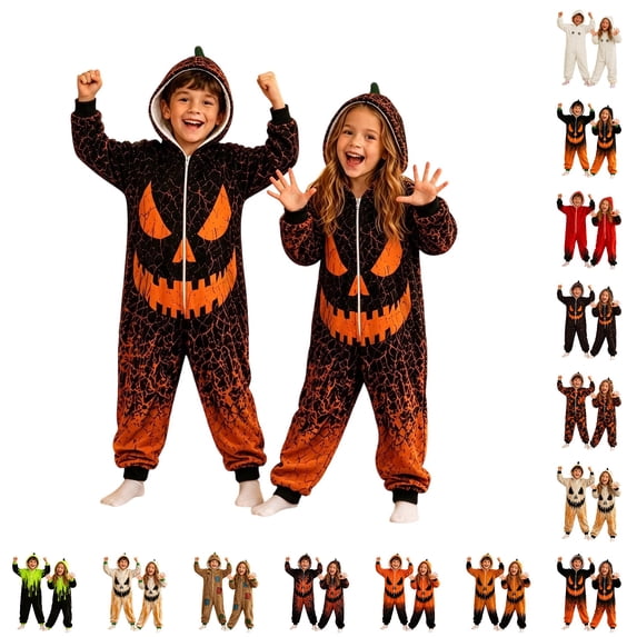 Tween Halloween Boy Girl Long Sleeve 1-Piece Hooded Jumpsuit Party Outfit