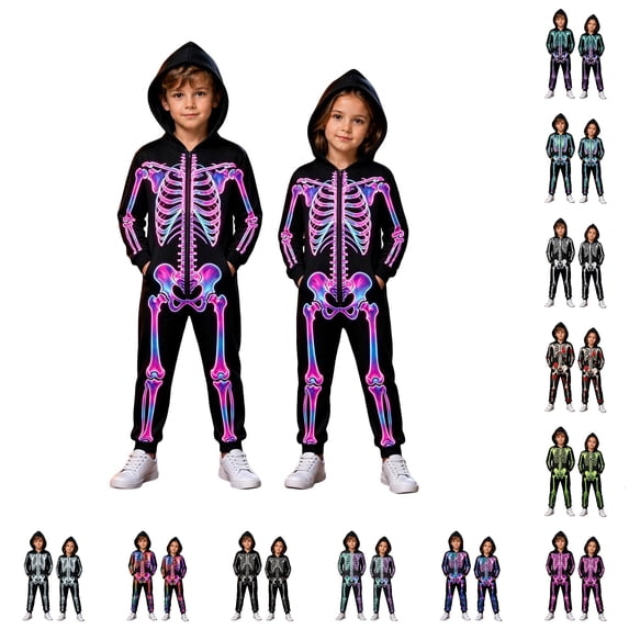 Tween Halloween Costume Girl Boy Long Sleeve Zip Up Hooded Romper Jumpsuit Holiday Outfit