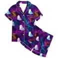 thumbnail image 1 of Tween Halloween Pajama Set Ghost Pumpkin Print Girls Silk Pajamas Short Sleeve Button Down Sleepwear with Shorts Set Tween 12-13 Years Boy Pajamas, 1 of 3