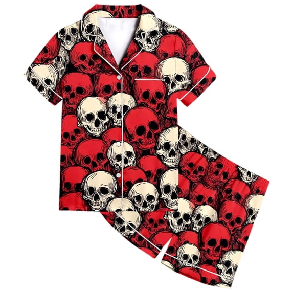 Tween Halloween Pajamas Set Ghost Pumpkin Print Satin Pjs Short Sleeve Button-Down Top Shorts Set Tween 12-13 Years Pajamas Girls