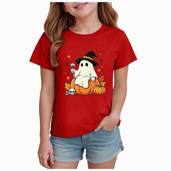Tween Halloween Shirts for Girls 13-14 Years Kids Cute Ghost Pumpkin Graphic Tees Girls Tops Crewneck Short Sleeve T-shirts Youth Fashion Tops