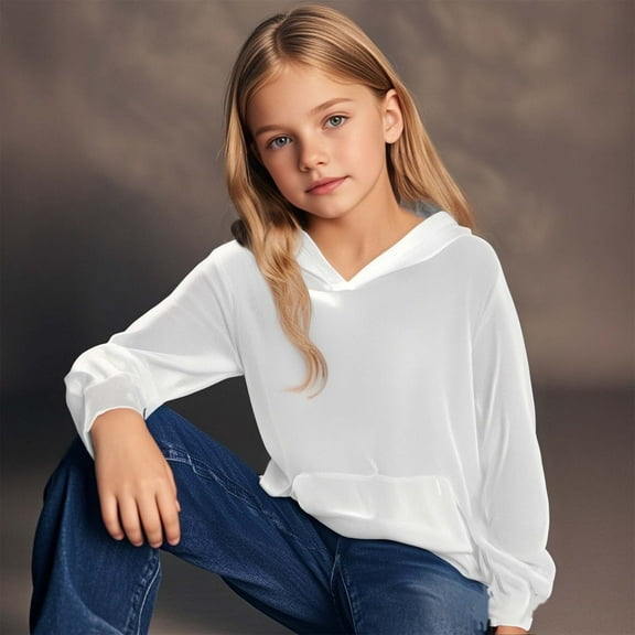 Tween Hoodies Kids White Hoodies Long Sleeve Casual Basic Pullover Sweatshirt Hoodie Winter Clothes Girls Tops Size 12-13 Years