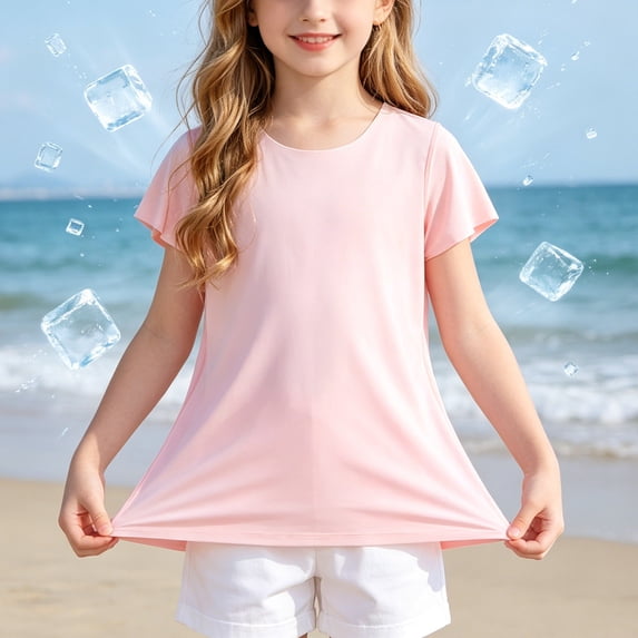 Tween Kids Basic Solid Short Sleeve T-Shirt Girls Boys Casual Crewneck Tees Everyday Summer School Uniform Cotton Blend Plain Top Base Layer Active Undershirt, Size 7