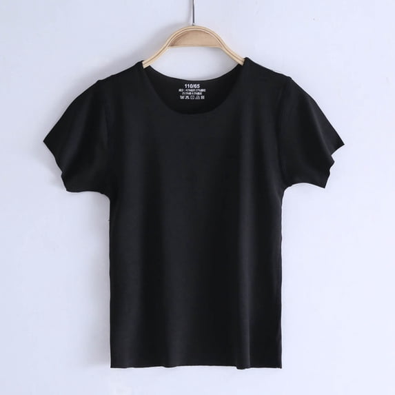 Tween Kids Basic Solid Short Sleeve T-Shirt Girls Boys Casual Crewneck Tees Everyday Summer School Uniform Cotton Blend Plain Top Base Layer Active Undershirt, Size 7