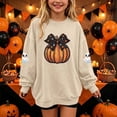thumbnail image 1 of Tween Kids Pumpkin Bow Print Graphic Sweatshirts Girls Long Sleeve Crewneck Pullover Tops Youth Fall Harvest Outfits Slouchy Drop Shoulder Sweaters Casual Wear, Size 7-8, 1 of 5