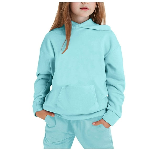 Tween Kids Sweatsuit Set for Girls 2 Piece Long Sleeve Blue Pullover Hoodie Jogger Set Warm Fall Winter Clothes Teenage Girl Clothes 10-11 Years