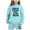 thumbnail image 1 of Tween Kids Sweatsuit Set for Girls 2 Piece Long Sleeve Light Blue Tracksuit Hoodie Jogger Set Winter Clothes Boys Outfits Size 12-13 Years, 1 of 3