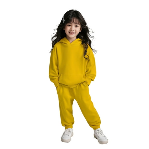 Tween Kids Sweatsuit Set for Girls 2PC Long Sleeve Yellow Hoodie Sweatshirt and Jogger Pants Fall Winter Clothes Teen Girls Trendy Clothes12-13 Years