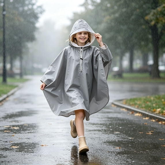 Tween Kids Waterproof Rain Poncho Lightweight Reusable Raincoat with Drawstring Hood Portable Emergency Rainwear for Boys Girls Outdoor Hiking Camping Travel, Size 10-13