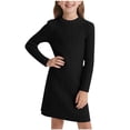 thumbnail image 1 of Tween Mock Neck Ribbed Knit Dress for Girls Long Sleeve A-Line Casual Fall Winter Black,Size 8 T, 1 of 8