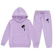 thumbnail image 1 of Tween Outfits for Girls Sets Long Sleeved Letter Print Hooded Top Sweater Pants Fall Girls Clothes Purple Size 12-13T, 1 of 4