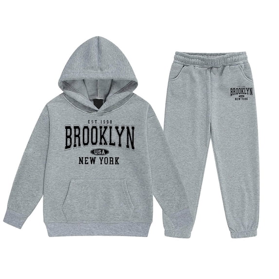 Tween Outfits for Girls Sets Winter Hoodie Joggers Comfy Casual Kids Print Fall Girls Clothing Sets Grey Size 10-11T