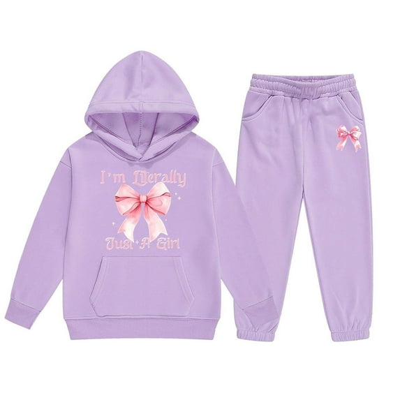 Tween Outfits for Girls Sets Winter Hoodie Joggers Comfy Casual Kids Print Fall Girls Clothing Sets Purple Size 10-11T
