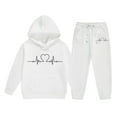 thumbnail image 1 of Tween Outfits for Girls Sets Winter Hoodie Joggers Comfy Casual Kids Print Fall Girls Clothing Sets White Size 10-11T, 1 of 3