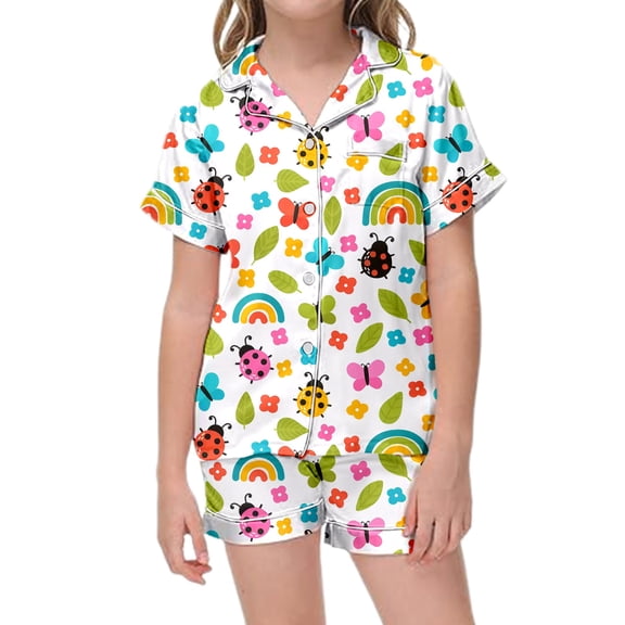 Tween Pajamas Girls Flower Print 2 Piece Set Short Sleeve Button Down Shirts Shorts Set Summer Pjs for Girls Cute Clothes for Girls 10-11 Years