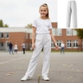 thumbnail image 1 of Tween Pants for Boys Girls Linen Trousers Elastic Waist Straight Leg White Breathable Sweat Pants for Girls Boys Uniform Pants 10-11 Years, 1 of 5