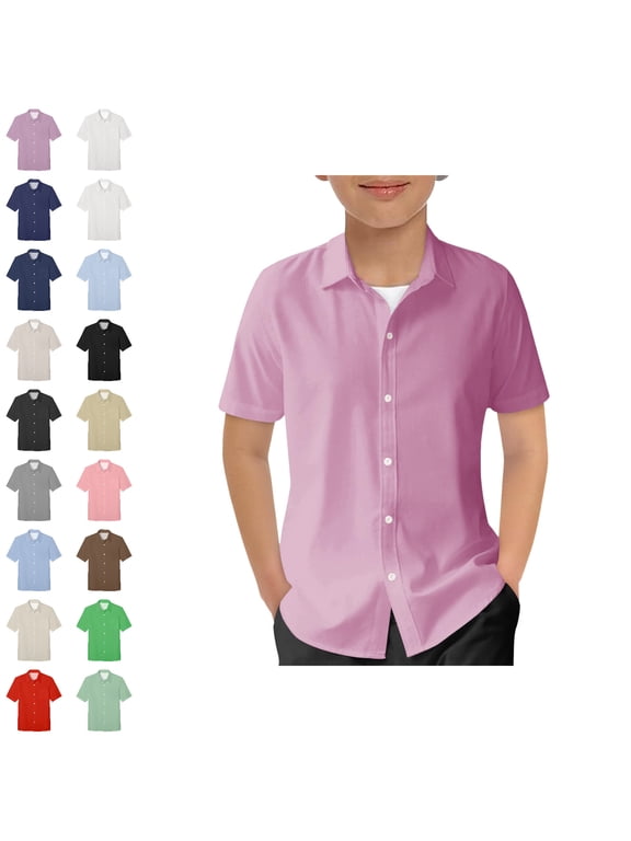 Tween Pink Button Up Shirt Boys Classic Dress Shirt School Shirts for Boys Clothes for Tween Boys 13-14 Years