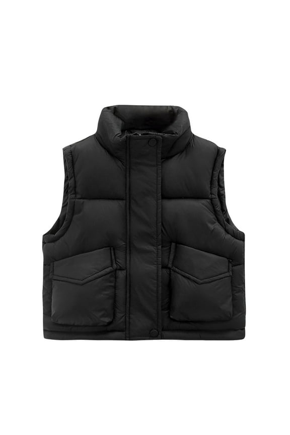 Tween Puffer Vest Kids 10-12 Boys Girls Winter Clothes Sleeveless Zip Up Quilted Down Jacket Collar Pocket Warm Outerwear, Black, 10 Years