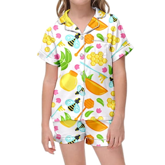 Tween Satin Pajamas Animal Girls Button Down Pajamas Set Toddler Nightgown Boys Pjs Size 10-11 Years Cute Girl Clothing