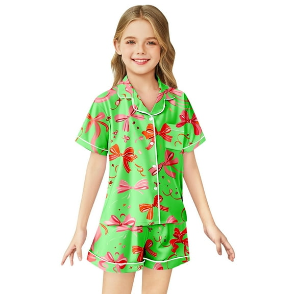 Tween Satin Pajamas For Boys Fashion Button Down Solid Tops T Shirt Set Pjs Sleepwear Outfits Girls Pajama Sets Size 10-11 Years Cute Girl Clothing