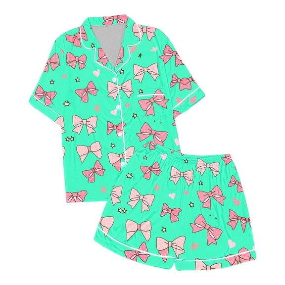 Tween Satin Pajamas For Girls Bowknot Kids Button Down Pajamas Set Sleepwear Loungewear Set Girls Christmas Pajamas 10-11 Years