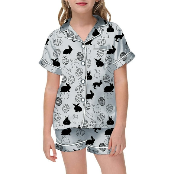 Tween Satin Pajamas For Girls Button Down Solid Tops T Shirt Classic Loungewear Silk Pajamas For Girls 10-11 Years