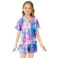 thumbnail image 1 of Tween Satin Pajamas for Girls Boys Cute Print 2 Piece Set Short Sleeve Button-Down Top Shorts Set Summer Pajamas for Girls Girl Pajamas Size 10-11 Years, 1 of 3