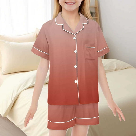 Tween Satin Pajamas For Girls Colorful Button Down Solid Tops T Shirt Set Pajamas Sleepwear Outfits Girl Pajamas Size 12-13 Years Cute&nbsp;Girl&nbsp;Clothing