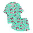 thumbnail image 1 of Tween Satin Pjs Bowknot Printed 2 Piece Set Short Sleeve Button Down Shirts with Shorts Set Summer Pjs for Girls Pjs for Girls Size 10-11 Years, 1 of 4