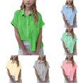 thumbnail image 1 of Tween Shirt Short Sleeved Pleated Button Up Shirt for Spring and Summer Casual Loose and Lightweight Top Tween Dance Tops Girls 13-14 Years, 1 of 6